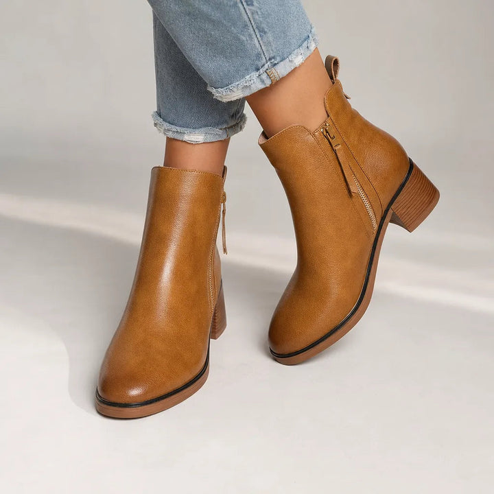 Exposed side zip ankle boots women brown