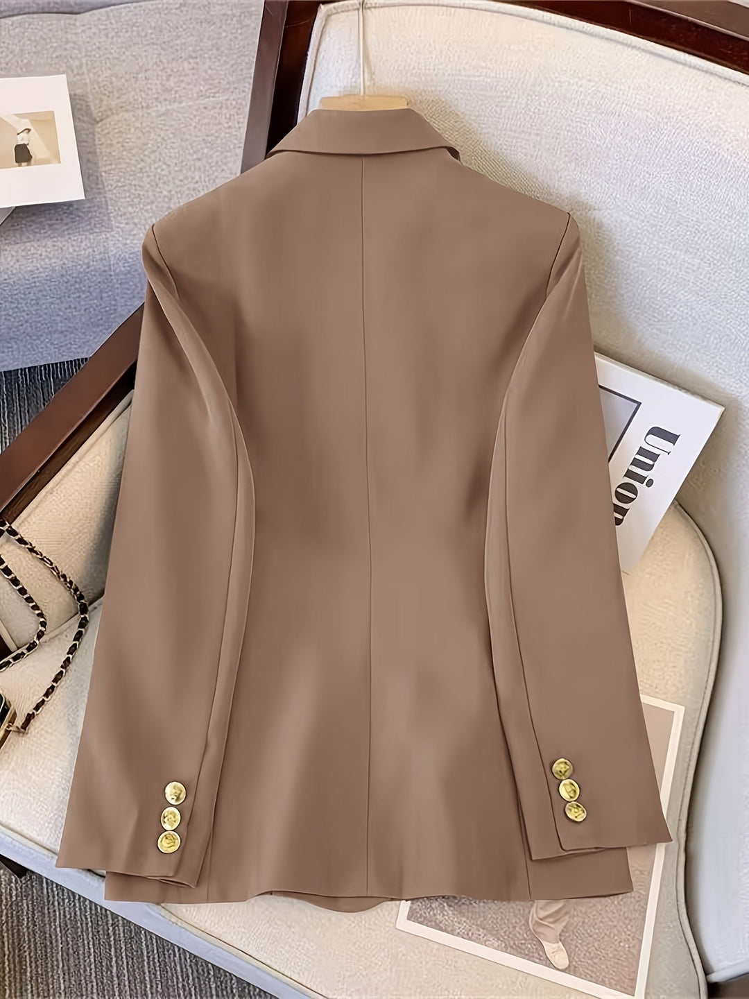 Gold button blazer women detail