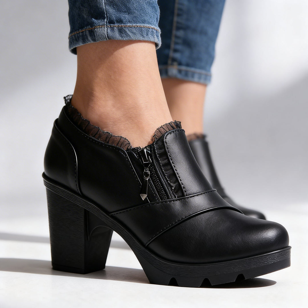 Shannon Lace-Trim Ankle Boots Black