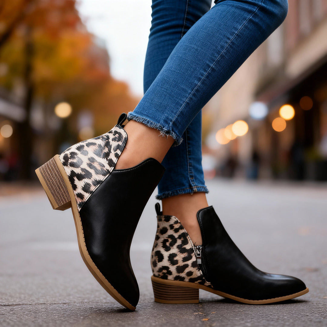 Leopard panel ankle boots women detail