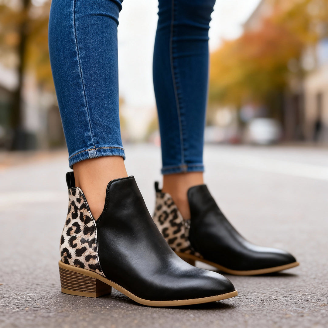 Leopard panel ankle boots women detail