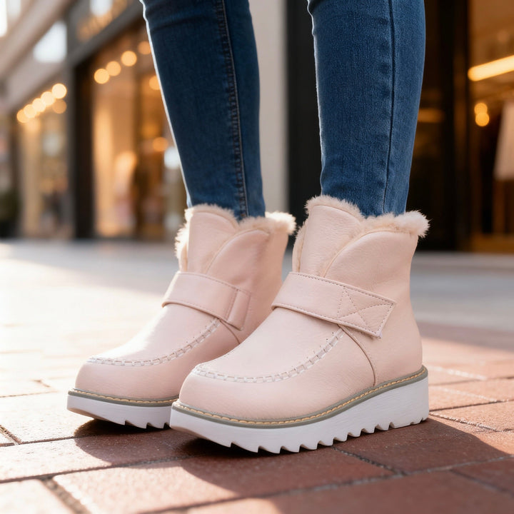 Sherpa lined winter ankle boots women cream white