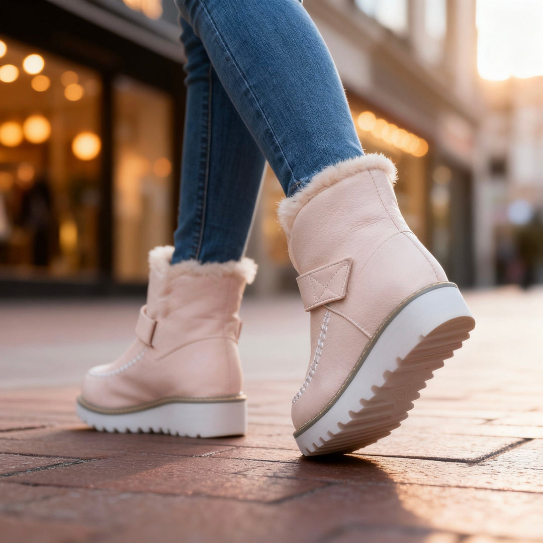 Sherpa lined winter ankle boots detail