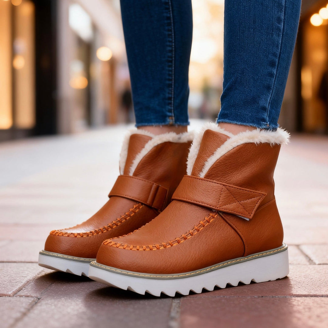 Sherpa lined winter ankle boots women brown