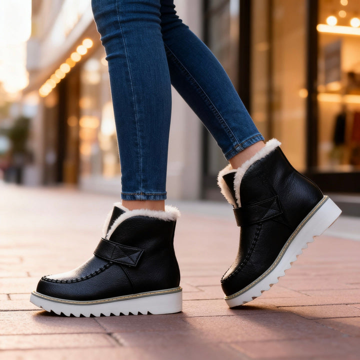Sherpa lined winter ankle boots detail