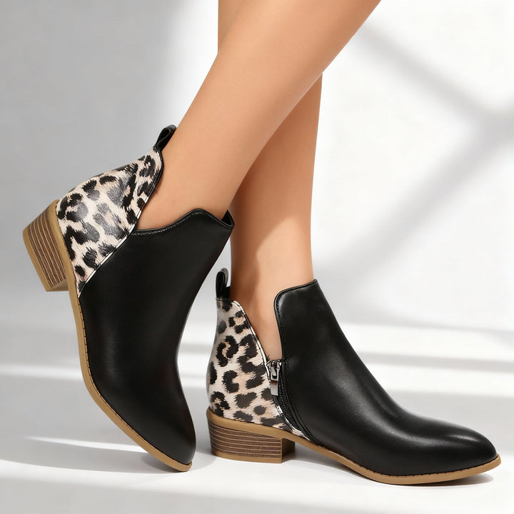 Leopard panel ankle boots women black