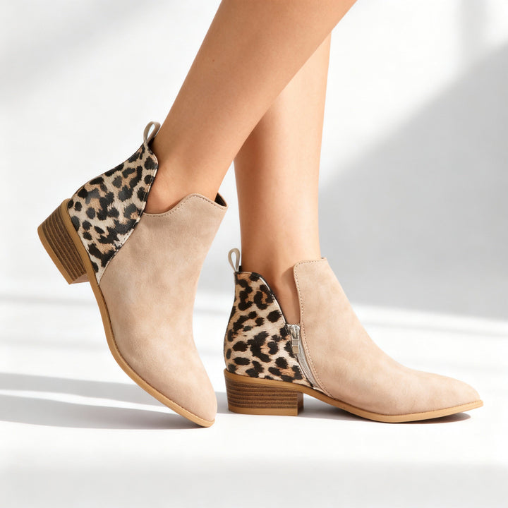 Leopard panel ankle boots women light brown