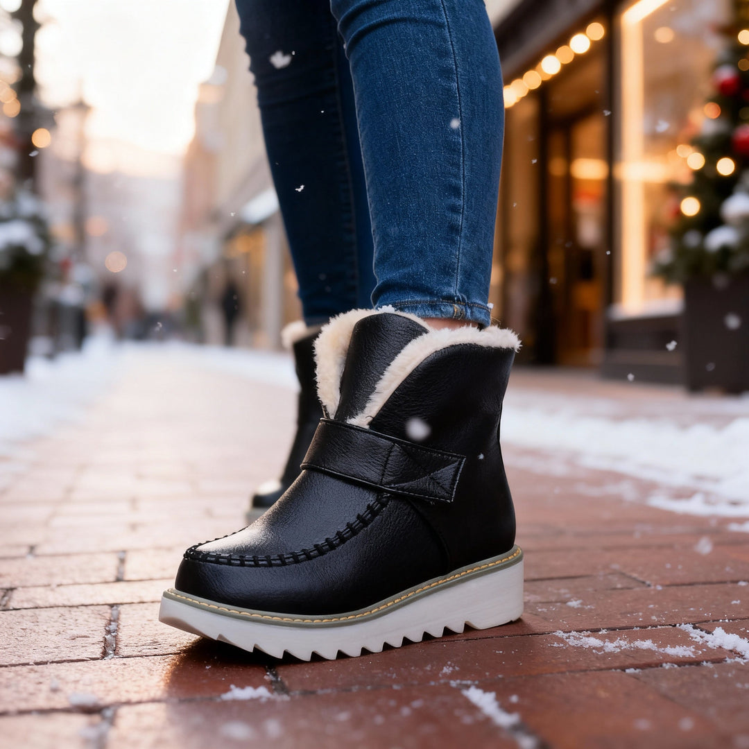 Sherpa lined winter ankle boots detail