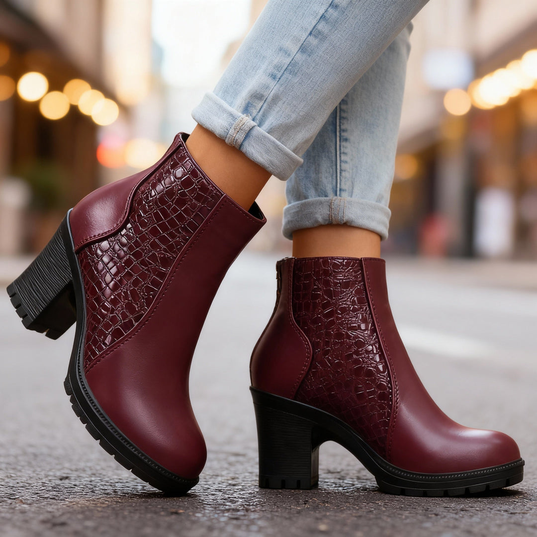 Croc embossed ankle boots detail