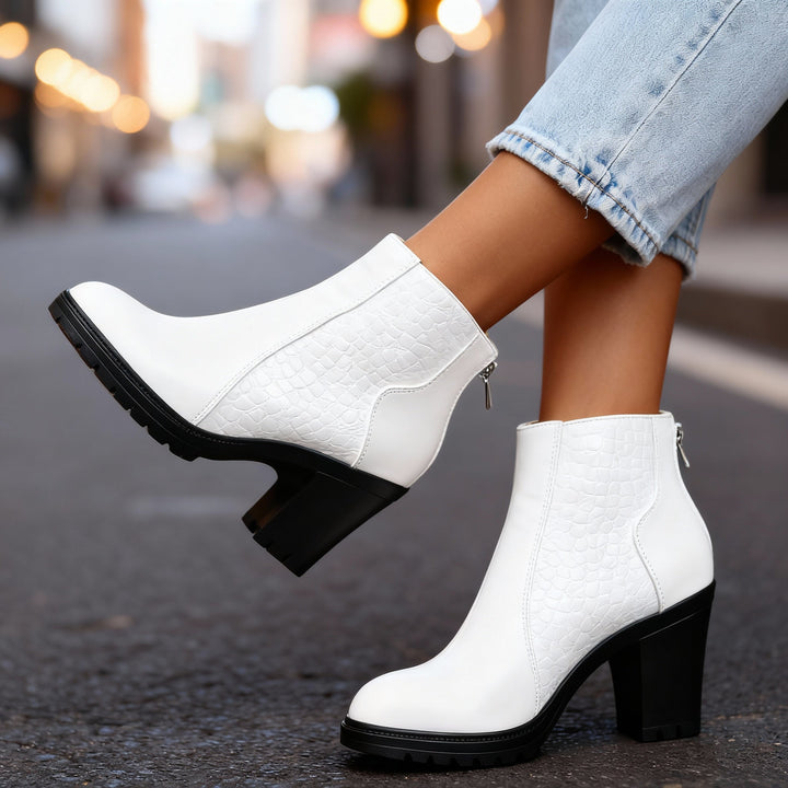 Croc embossed ankle boots detail