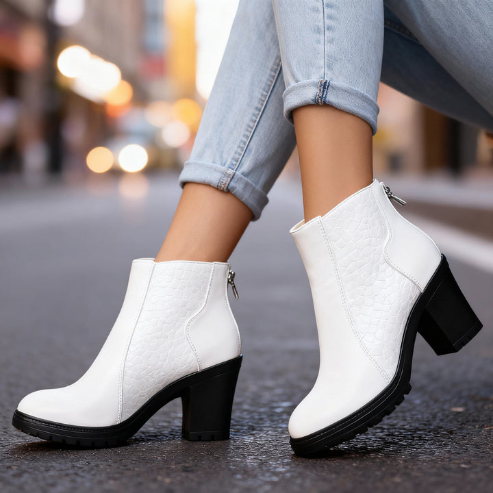 Croc embossed ankle boots women white