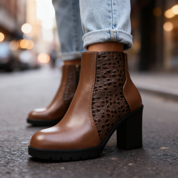 Croc embossed ankle boots detail