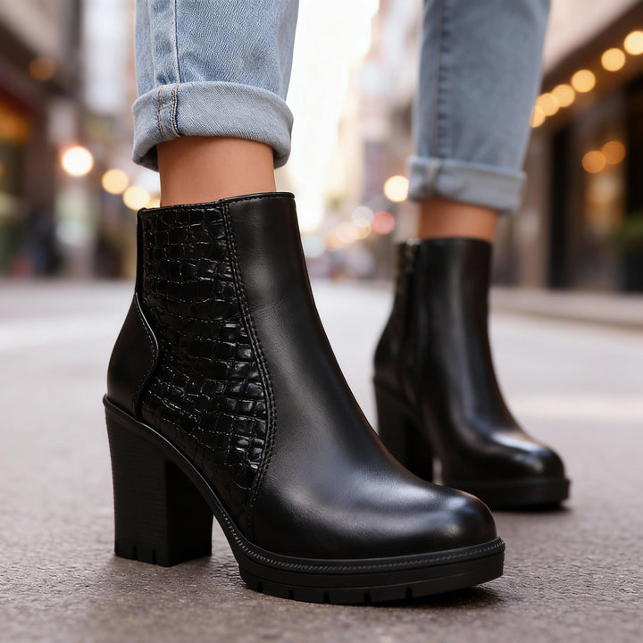 Croc embossed ankle boots detail