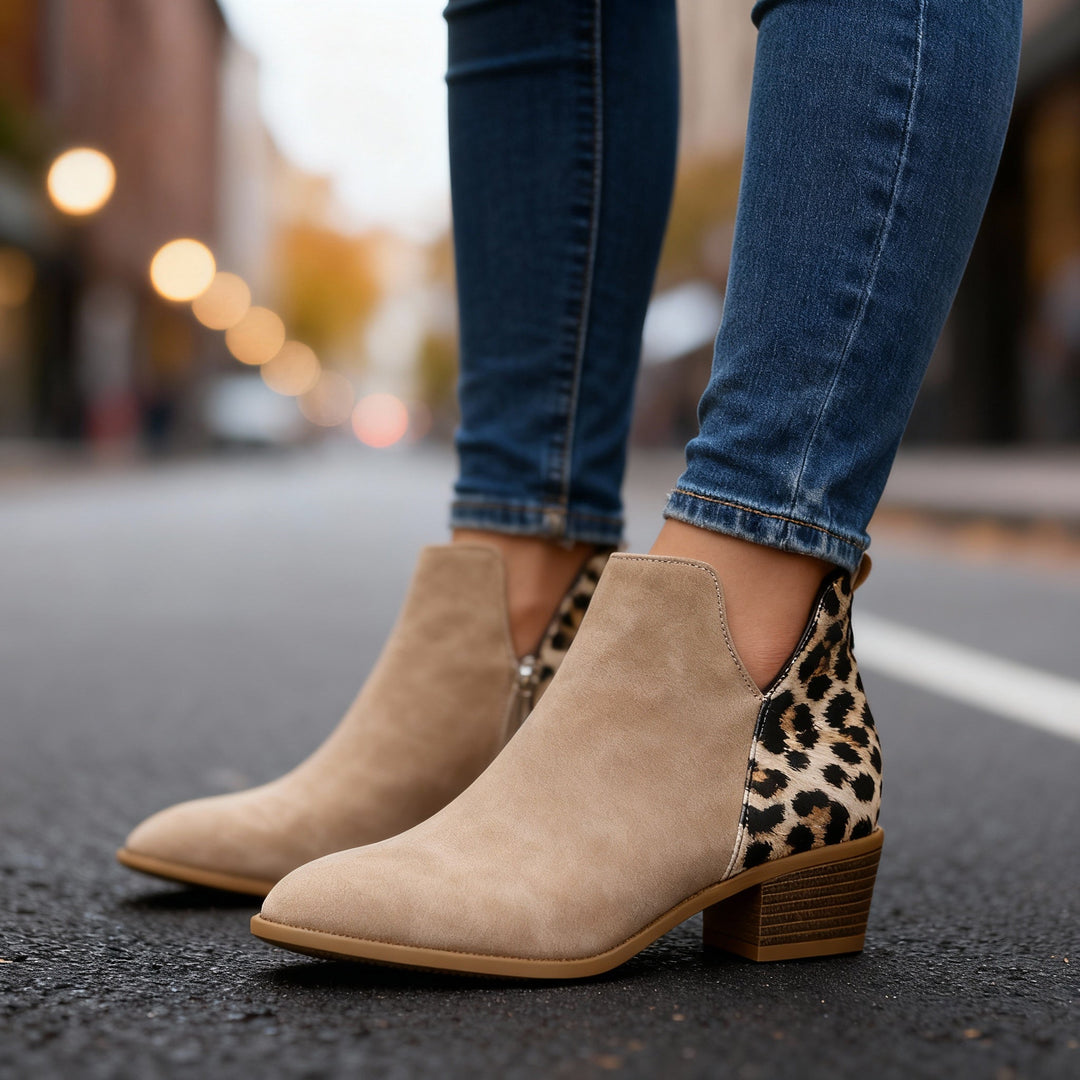 Leopard panel ankle boots women detail