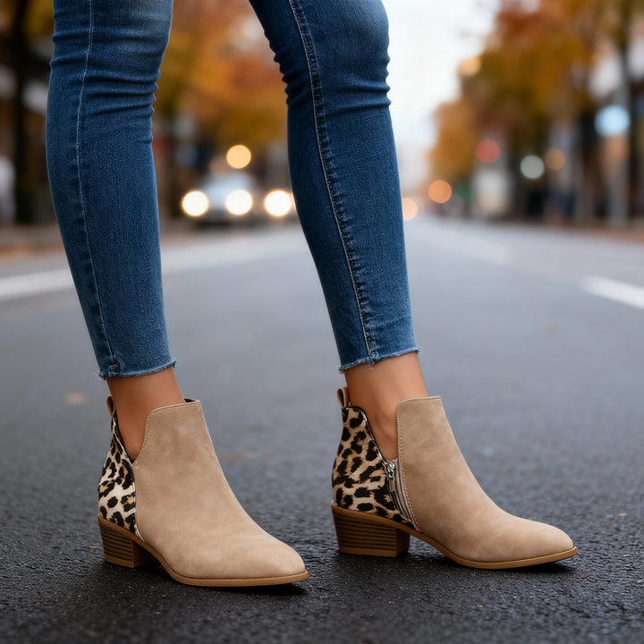 Leopard panel ankle boots women detail