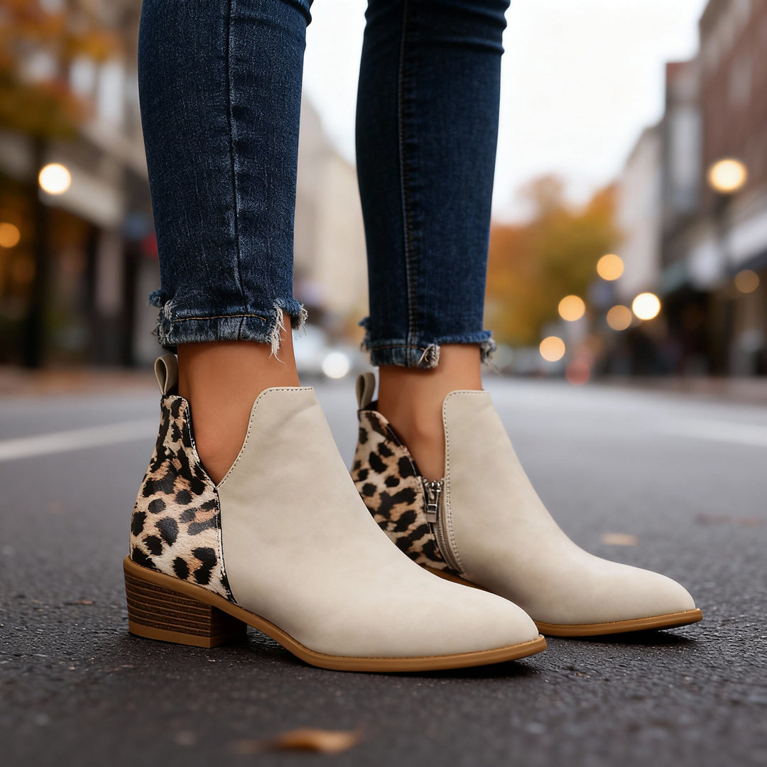 Leopard panel ankle boots women detail