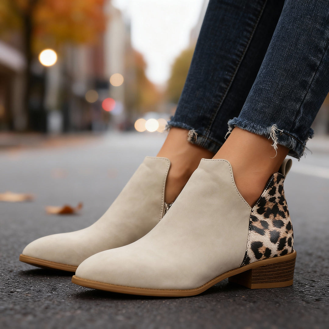 Leopard panel ankle boots women detail