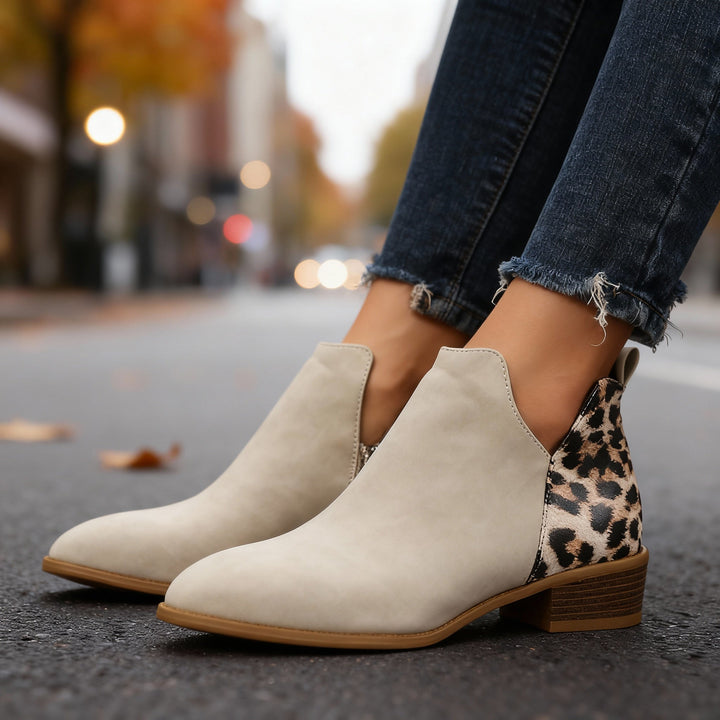 Leopard panel ankle boots women detail