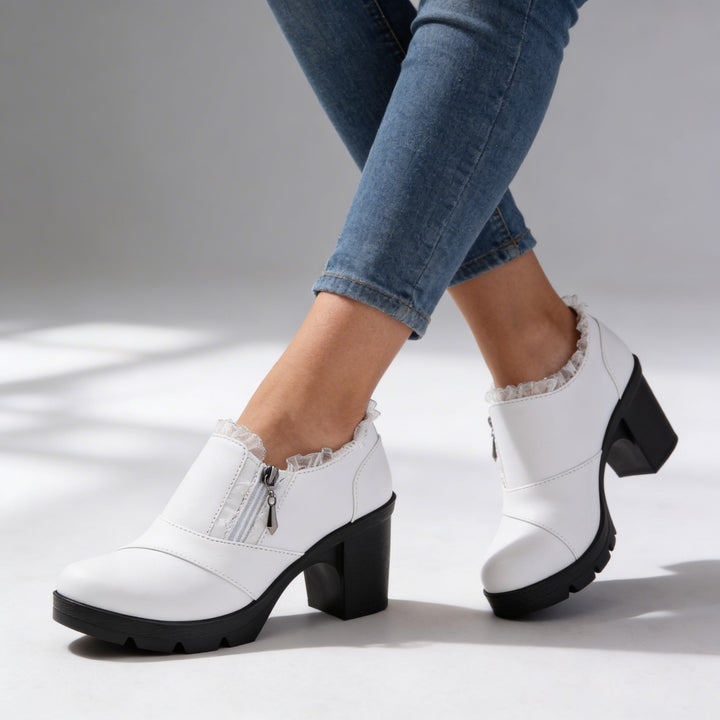 Shannon Lace-Trim Ankle Boots White