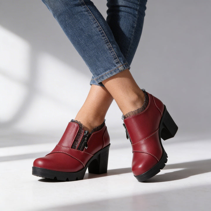 Shannon Lace-Trim Ankle Boots Burgundy