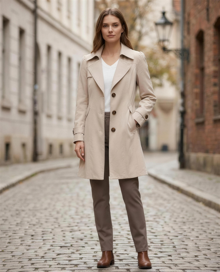 Long vintage style coat women beige