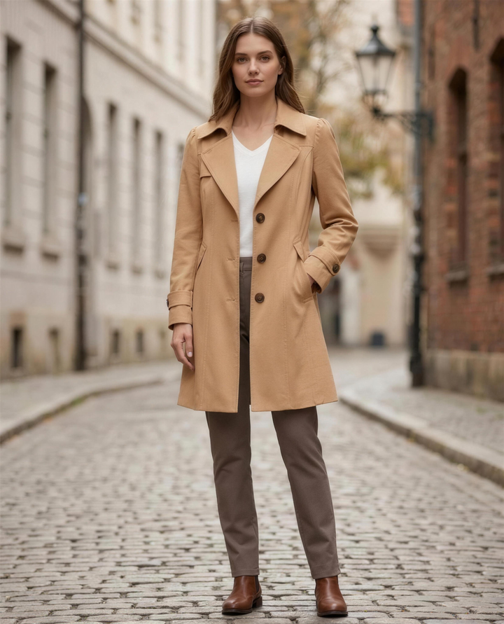 Long vintage style coat women camel