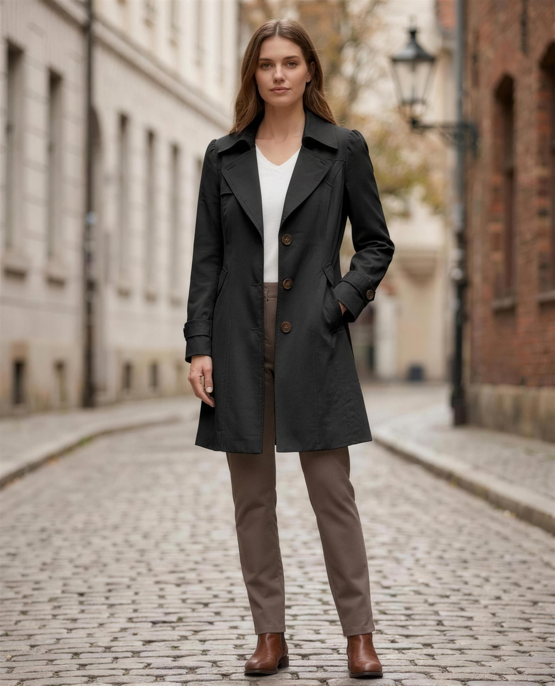 Long vintage style coat women black