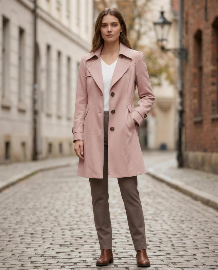 Long vintage style coat women powder pink
