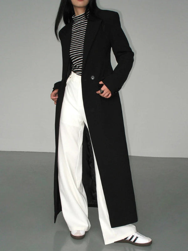Long double breasted coat women black
