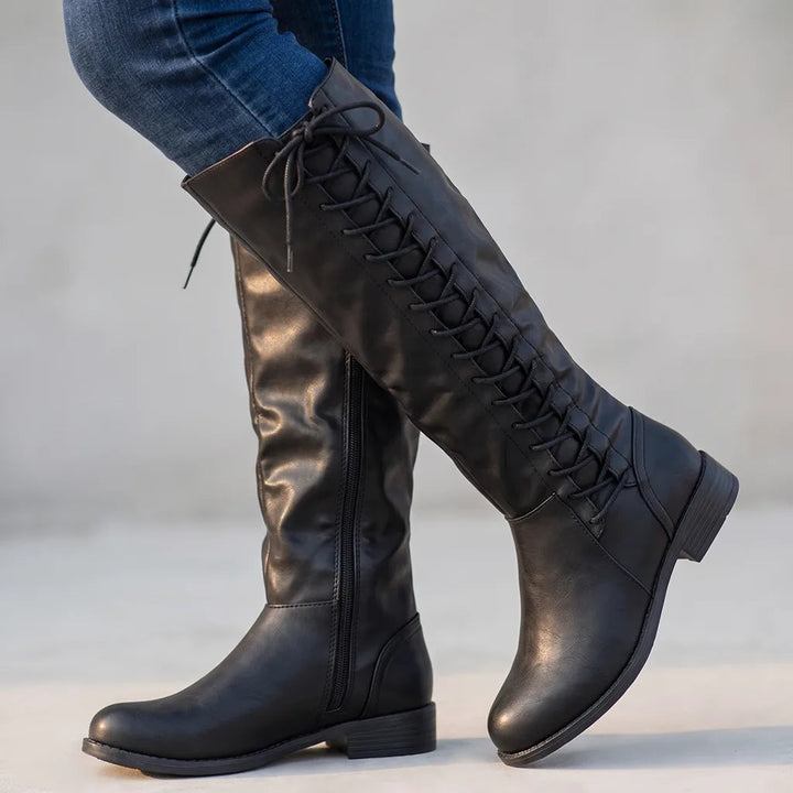 Knee high laced riding boots women black