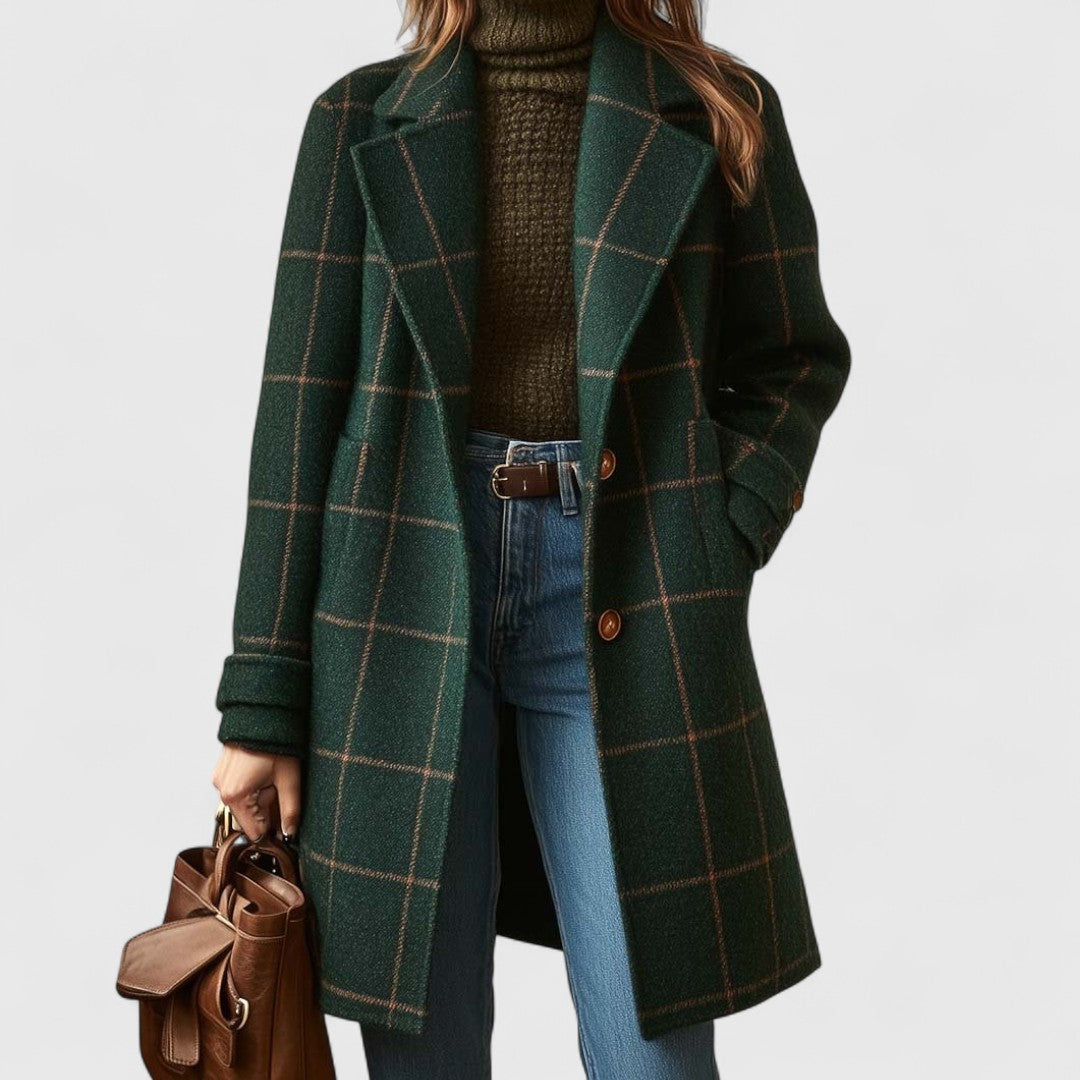 Checked coat women dark green