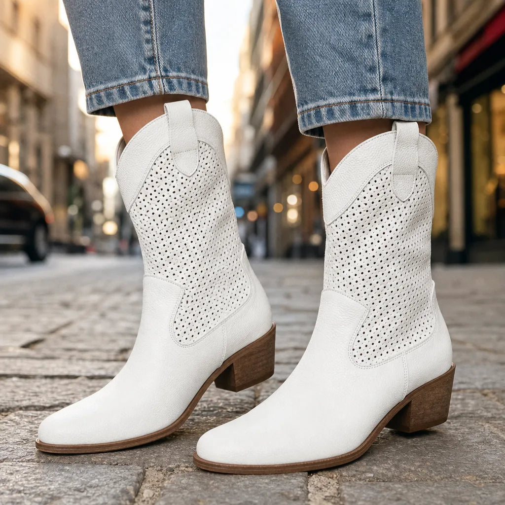 Suede mid heel ankle boots detail