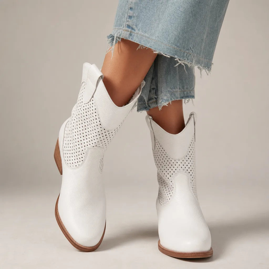 Suede mid heel ankle boots women white