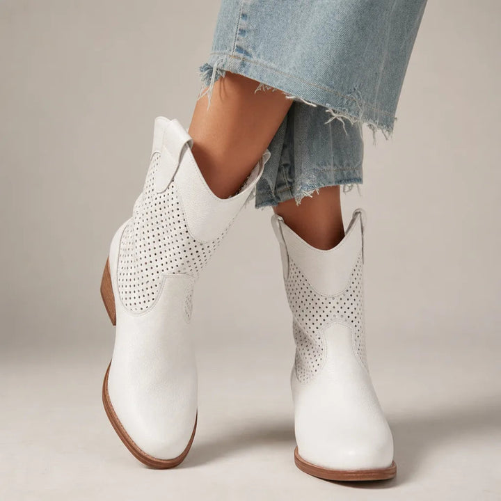 Suede mid heel ankle boots women white