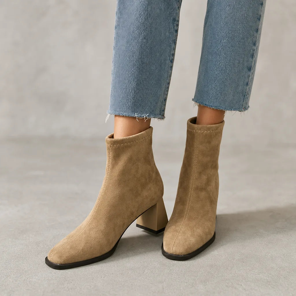 Square toe ankle boots women beige