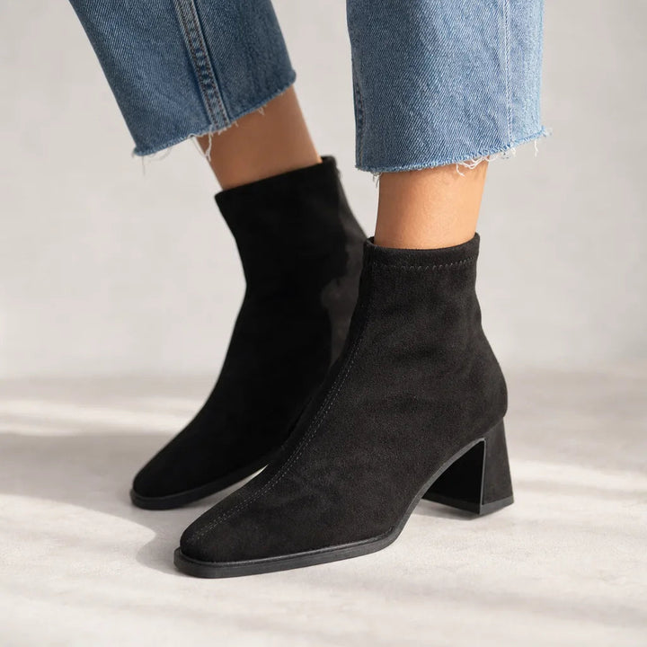 Square toe ankle boots women black