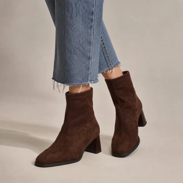 Square toe ankle boots women brown
