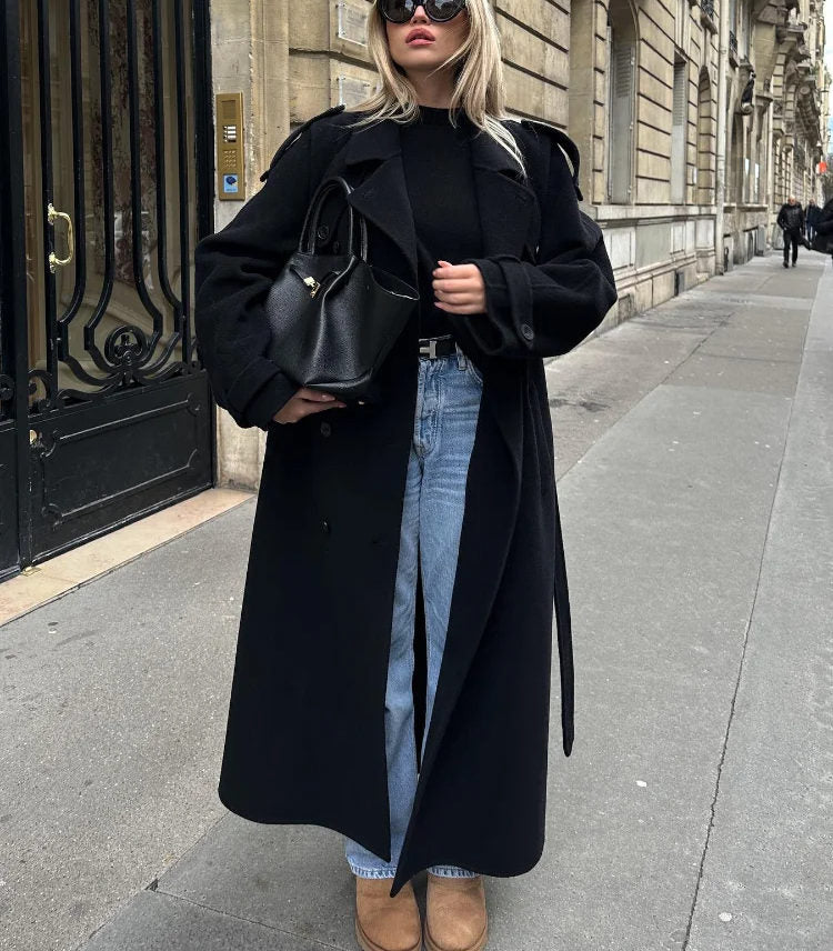 Long wool blend coat women back