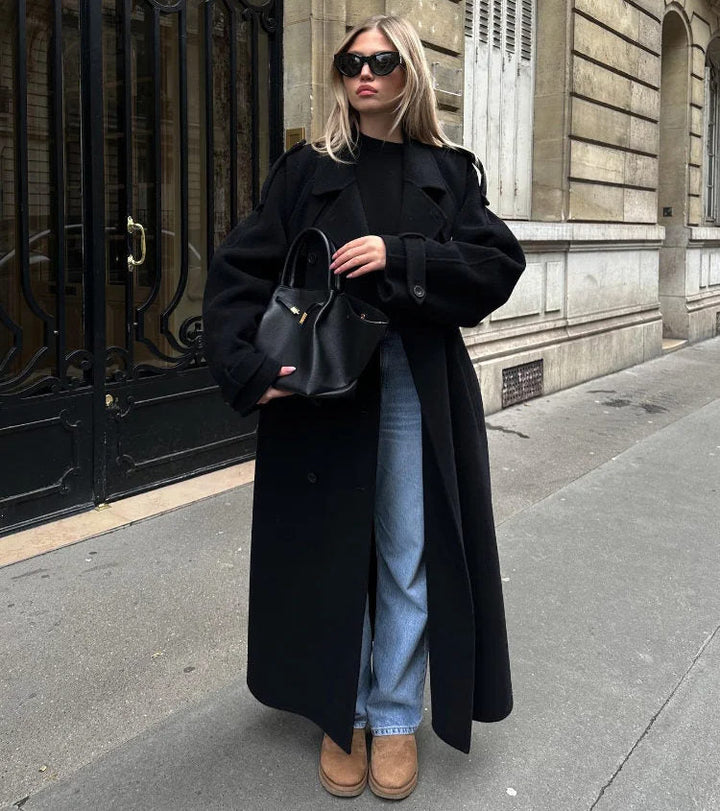 Long wool blend coat women black