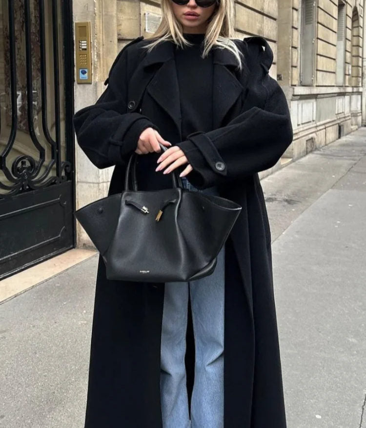 Long wool blend coat women side