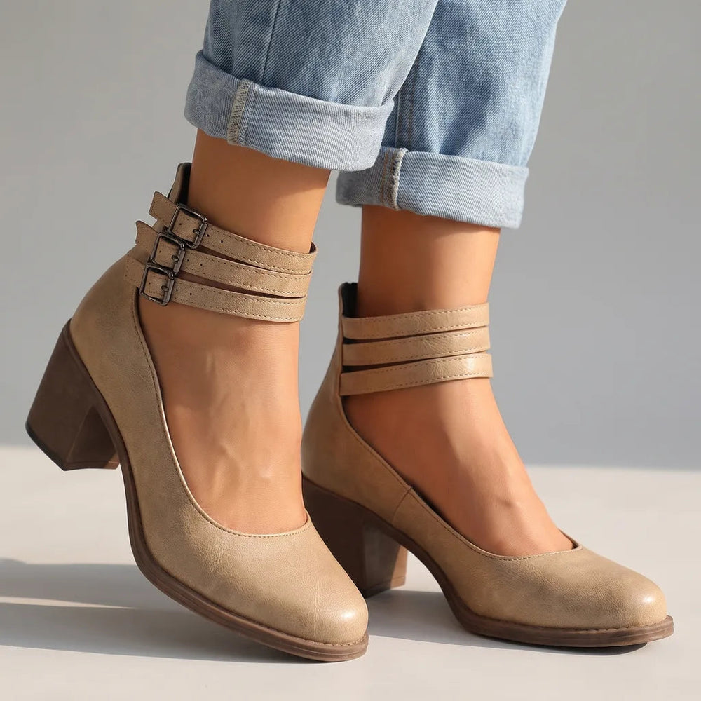 Ankle strap heels women beige detail