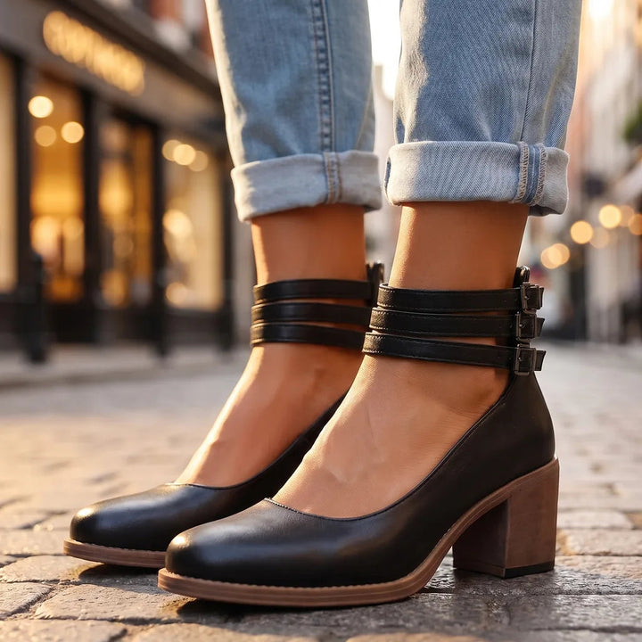 Ankle strap heels women black