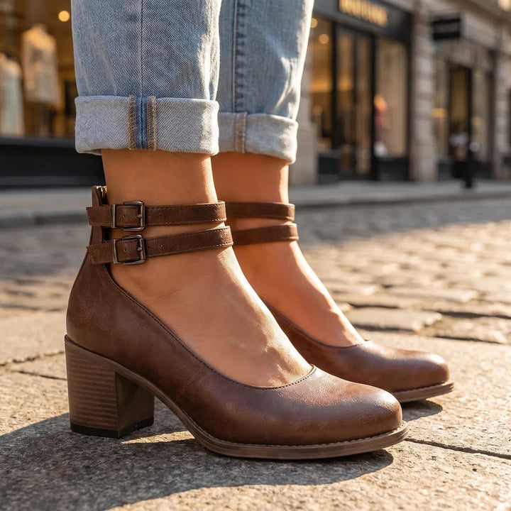Ankle strap heels women brown