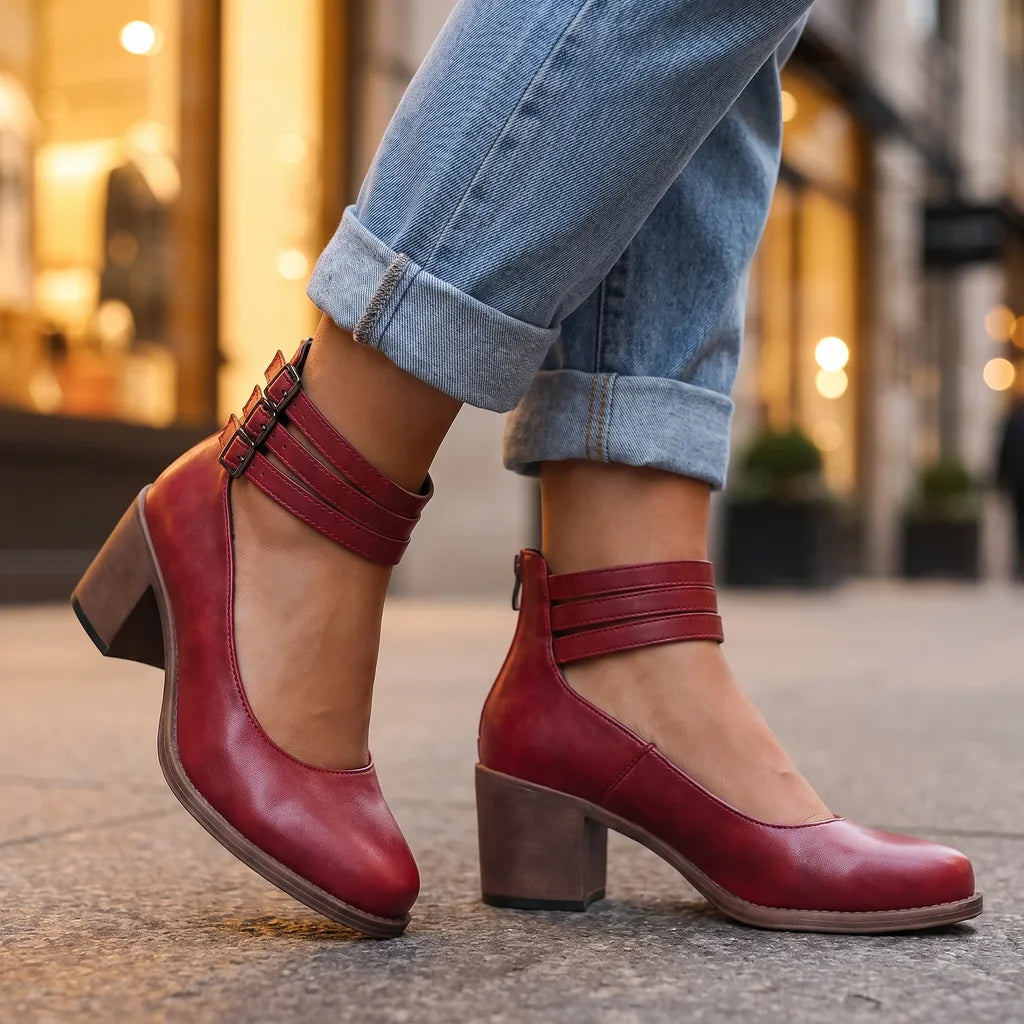 Ankle strap heels women red