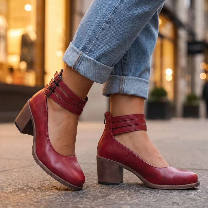 Ankle strap heels women red
