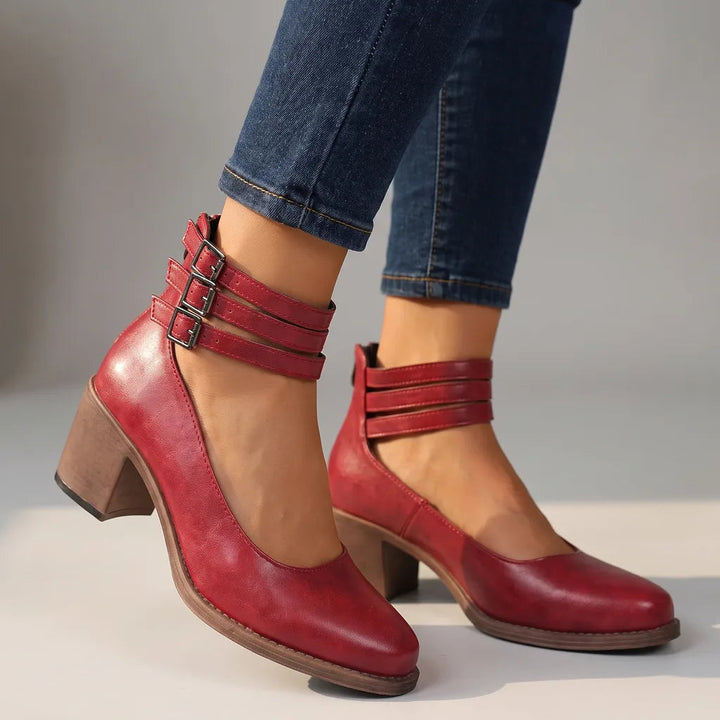 Ankle strap heels women red detail