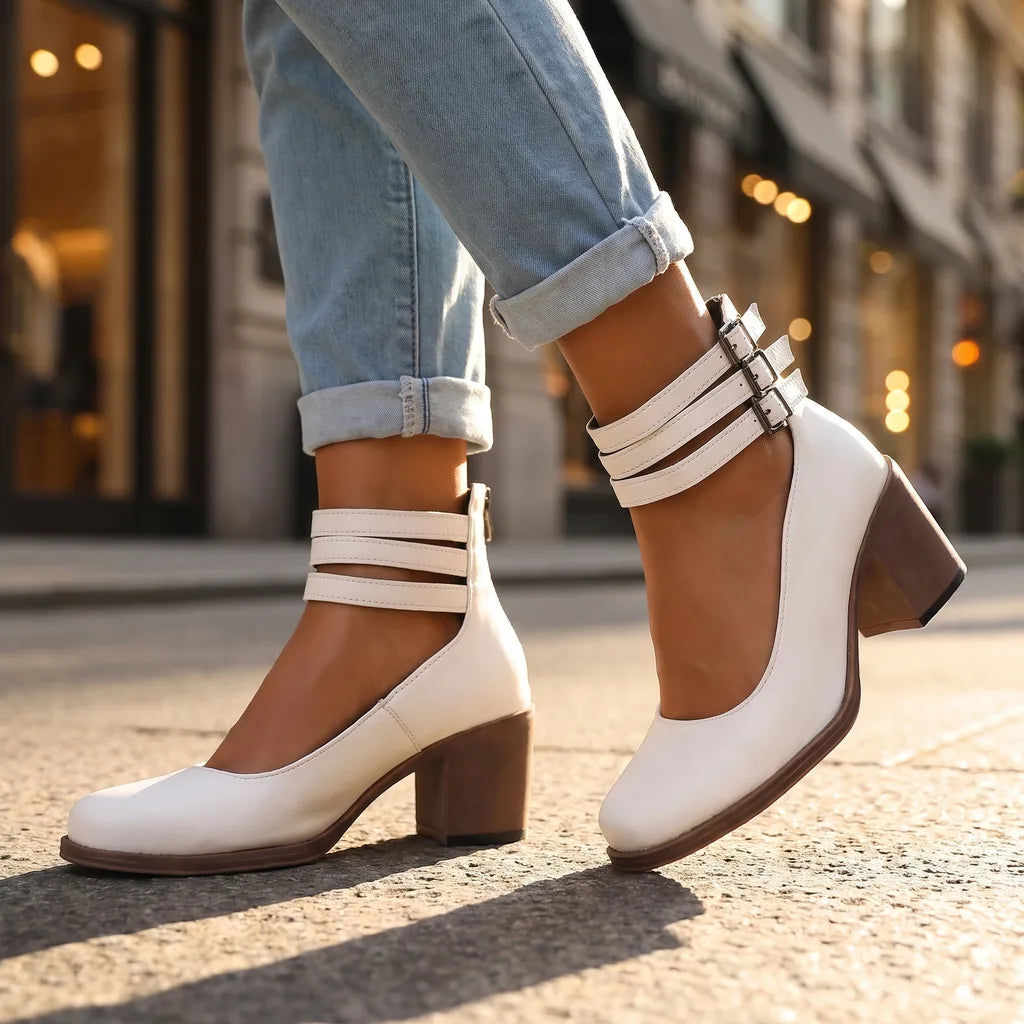 Ankle strap heels women white