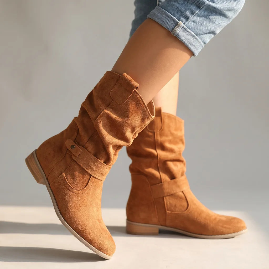 Slouch boots women yellow brown