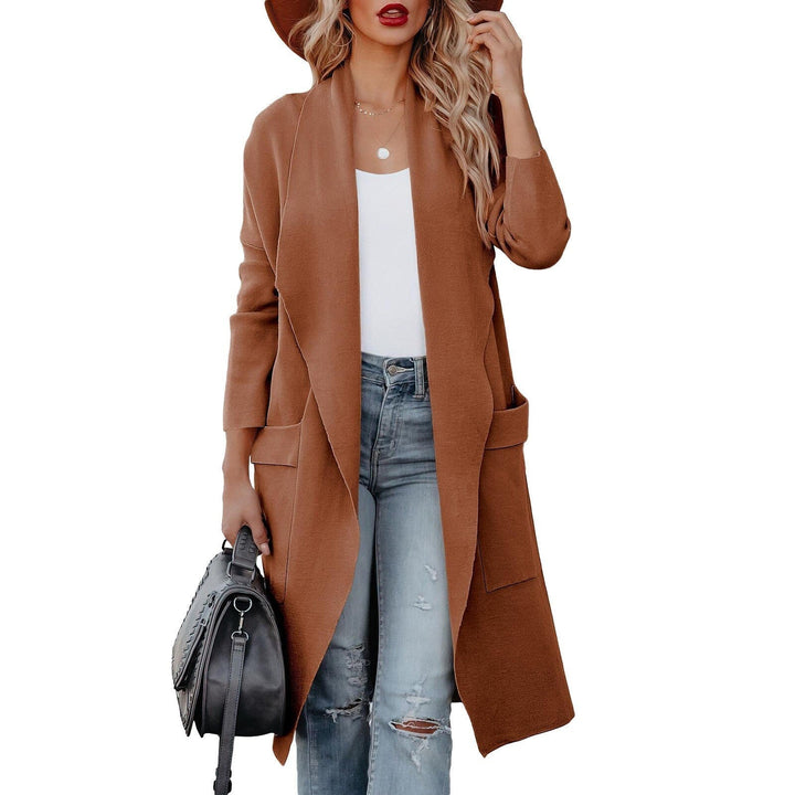 Long open jacket women notched collar