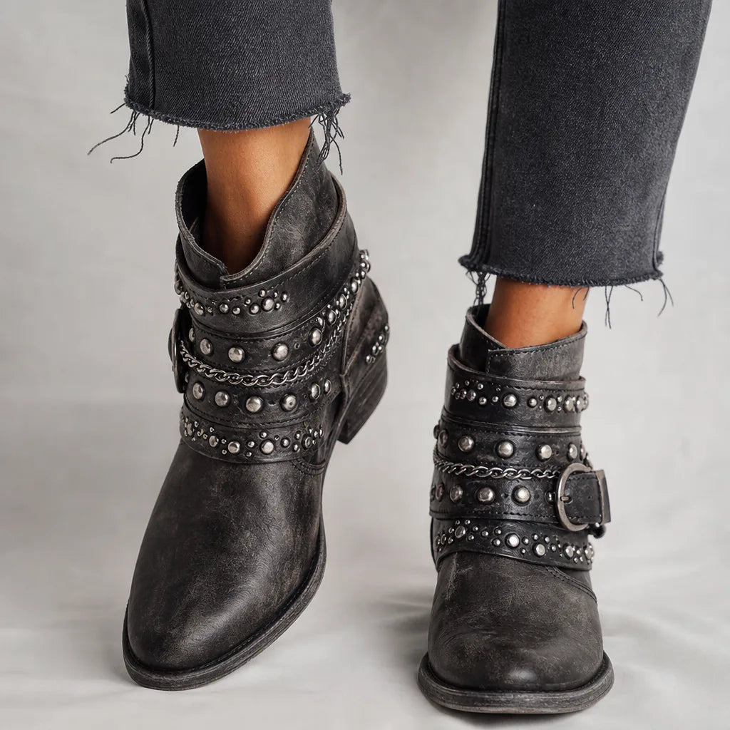 Western ankle boots women black detail